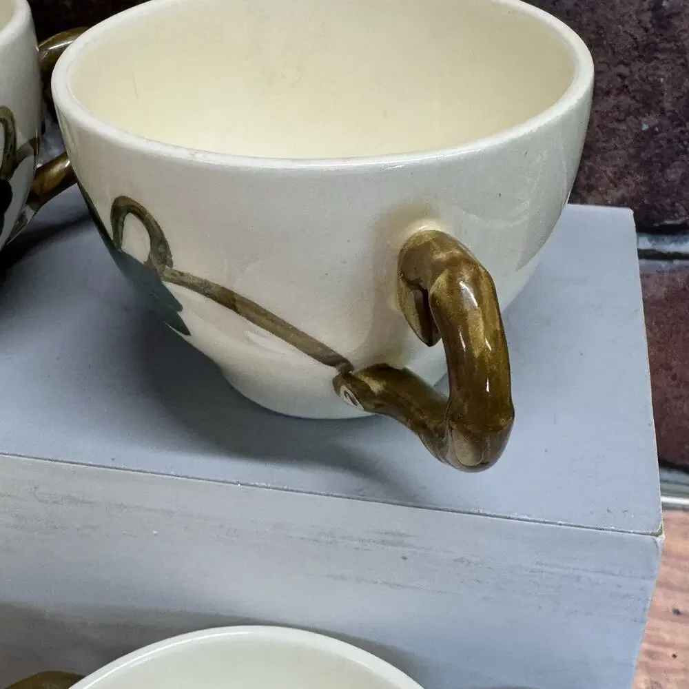 4‎ Vtg Poppytrail Metlox California Ivy Tea or Coffee Cups Hand Painted 1950 MCM